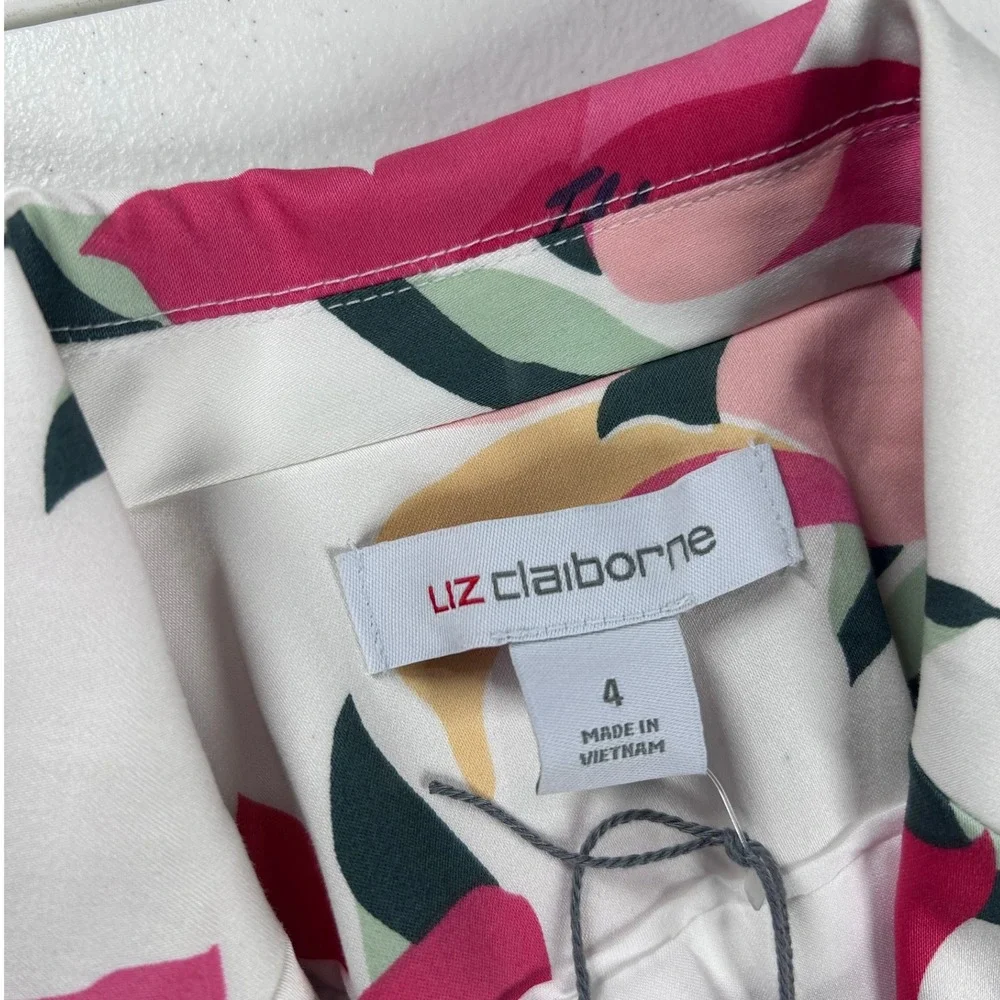 Liz Claiborne White Floral Print Blazer Jacket Women's Size 4 Vibrant Colors NEW